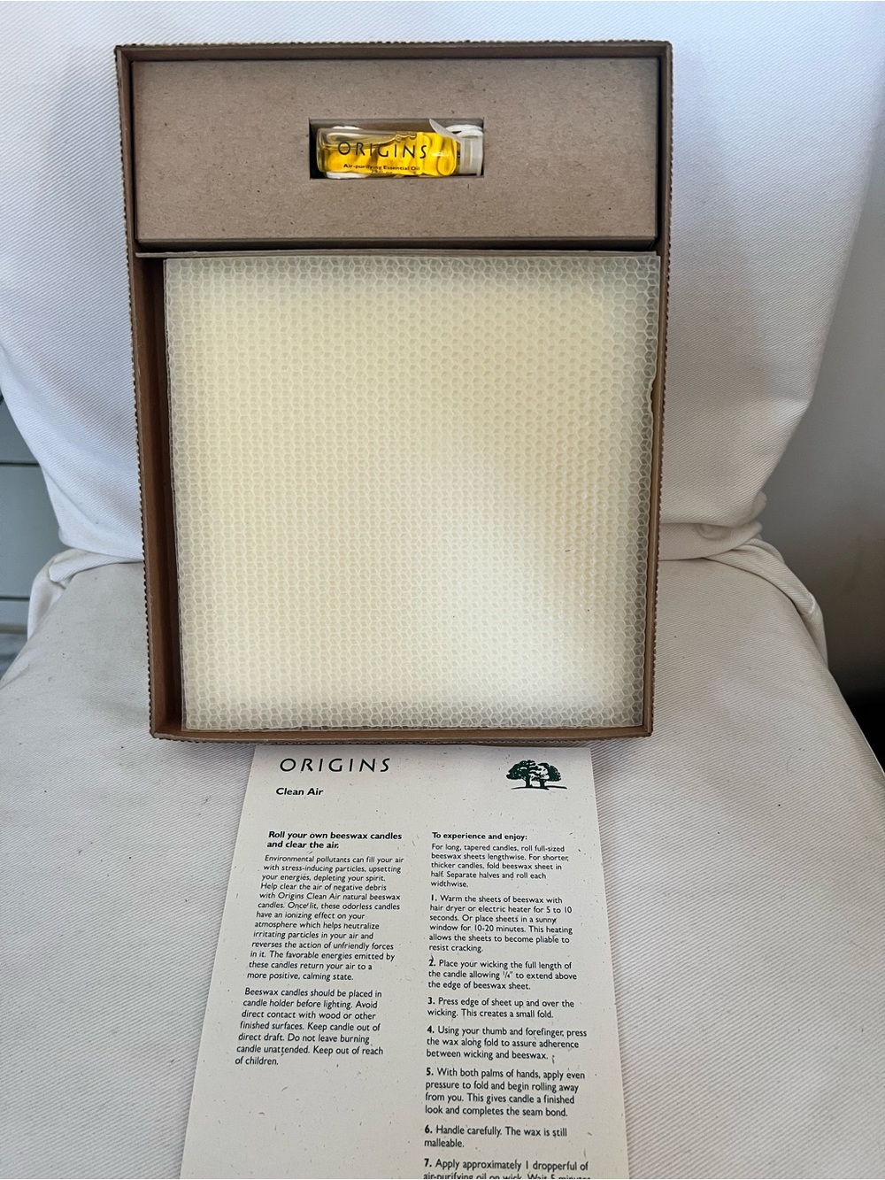 NIB Origins Clean Air Beeswax Candle Rolling Kit pre-owned never used Complete